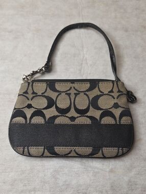 Coach Black and Khaki Signature Wristlet-Wristlet Strap Has Some Cracks